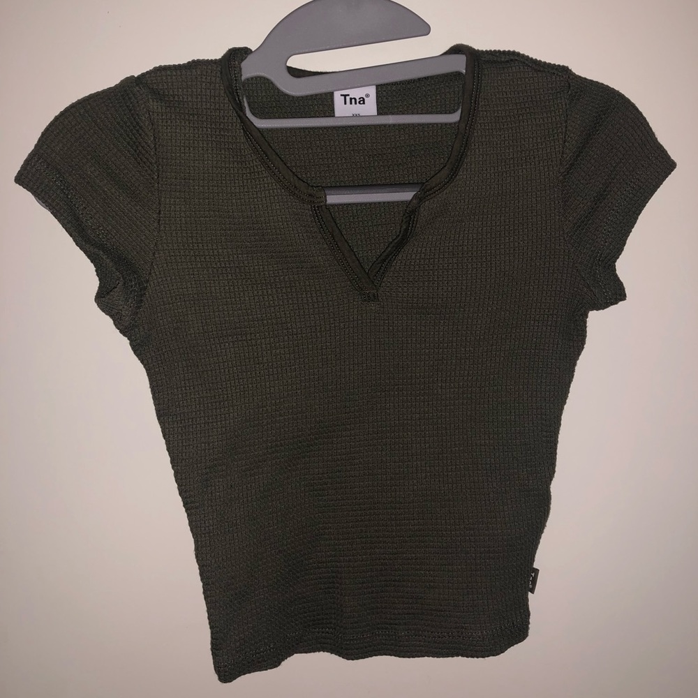 Aritzia TNA Waffle Forrest Green Shirt